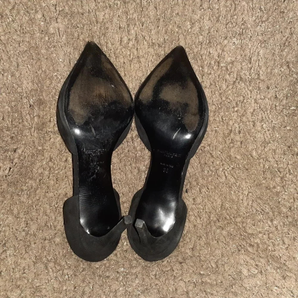SAINT LAURENT-Paris Skinny 80 D’orsay Black Suede Pumps-Sz 38-Very Good-READ - Picture 7 of 8